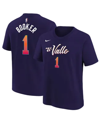 Big Boys Nike Devin Booker Purple Phoenix Suns 2023/24 City Edition Name and Number T-shirt