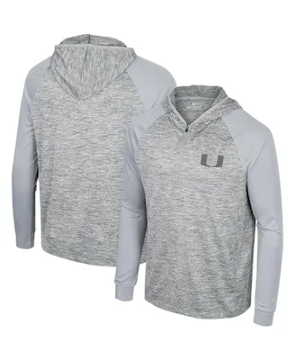 Men's Colosseum Gray Miami Hurricanes Cybernetic Raglan Quarter-Zip Hooded Top