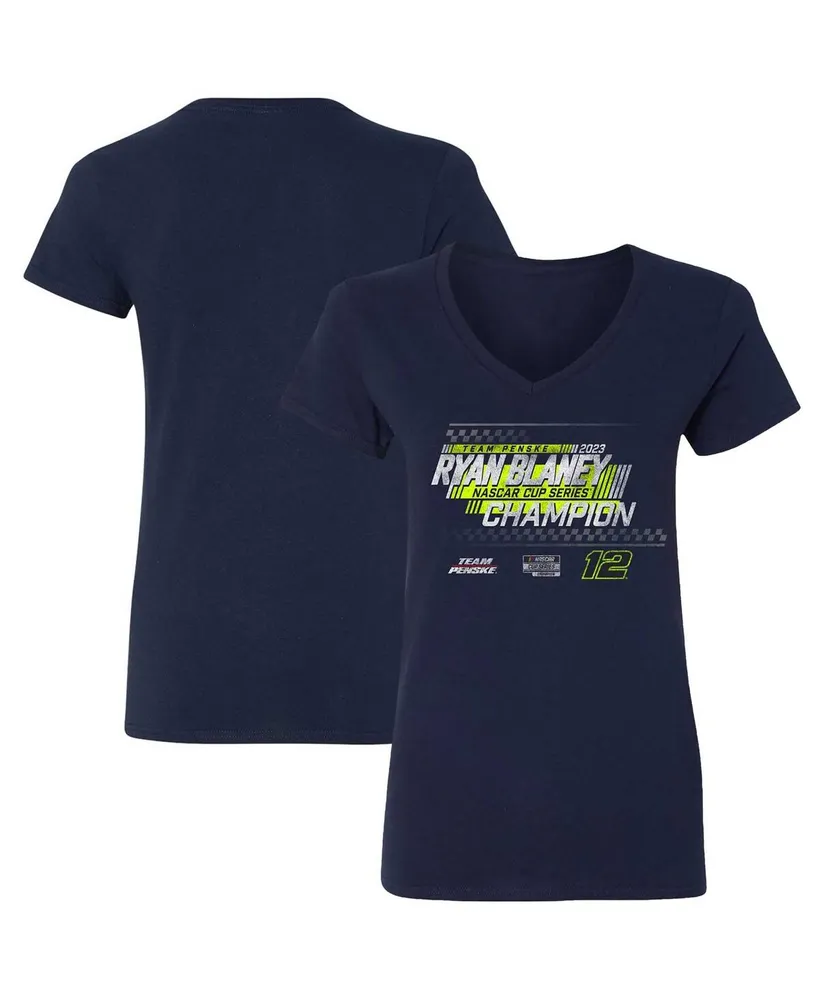 Women's Team Penske Navy Ryan Blaney 2023 Nascar Cup Series Champion Speed V-Neck T-shirt