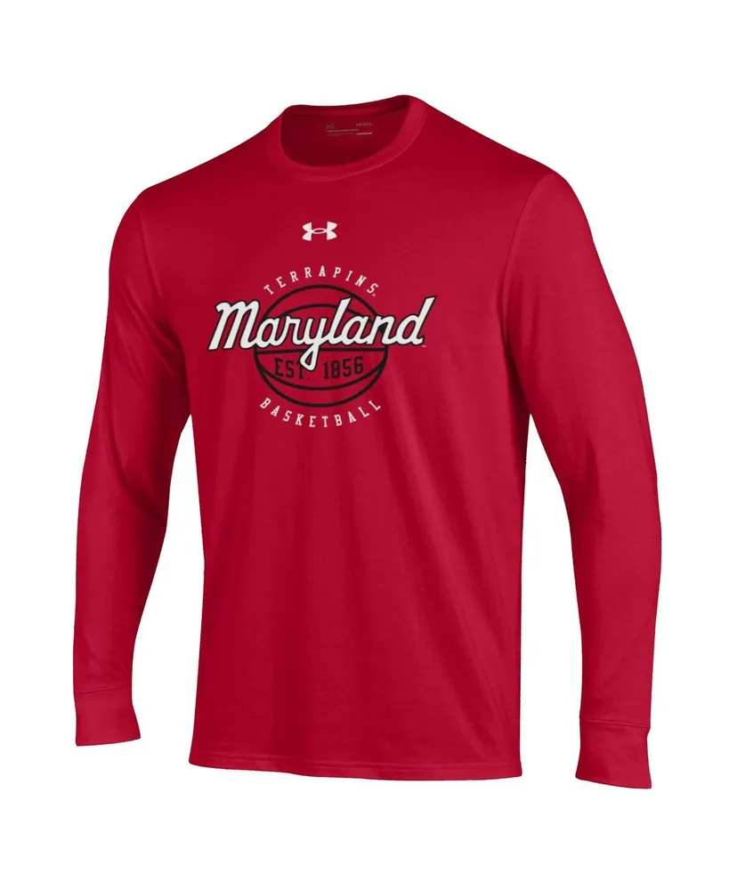Men's Under Armour Red Maryland Terrapins Throwback Basketball Performance Cotton Long Sleeve T-shirt