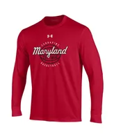 Men's Under Armour Red Maryland Terrapins Throwback Basketball Performance Cotton Long Sleeve T-shirt