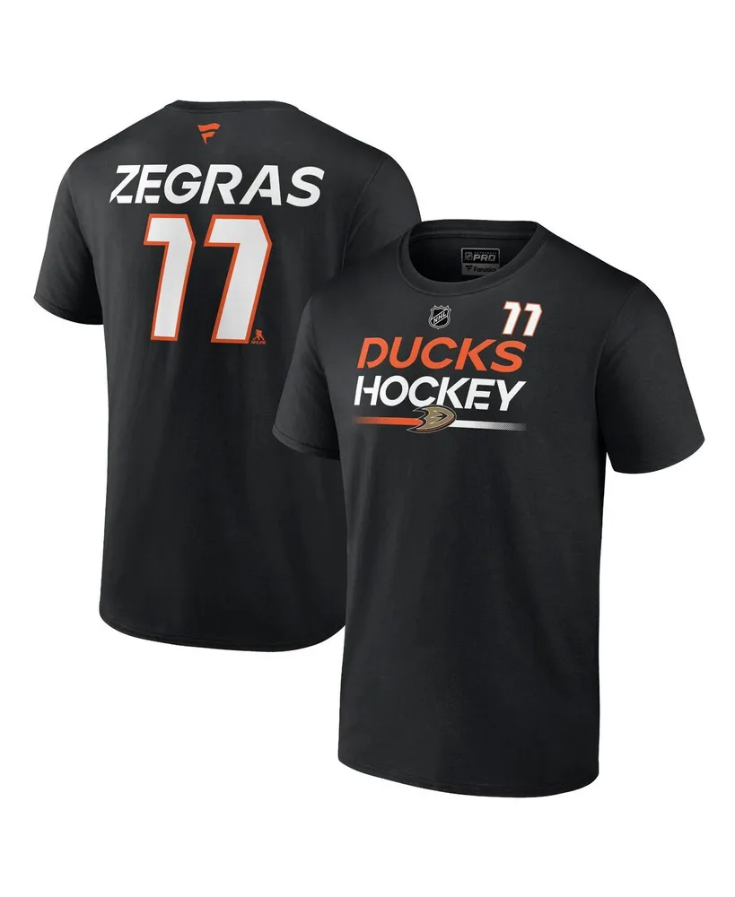 Men's Fanatics Trevor Zegras Black Anaheim Ducks Authentic Pro Prime Name and Number T-shirt