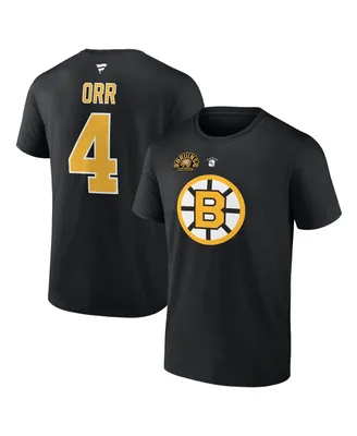 Men's Fanatics Bobby Orr Black Boston Bruins Centennial Authentic Stack Retired Player Name and Number T-shirt