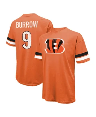 Men's Majestic Threads Joe Burrow Orange Distressed Cincinnati Bengals Name and Number Oversize Fit T-shirt