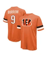 Men's Majestic Threads Joe Burrow Orange Distressed Cincinnati Bengals Name and Number Oversize Fit T-shirt