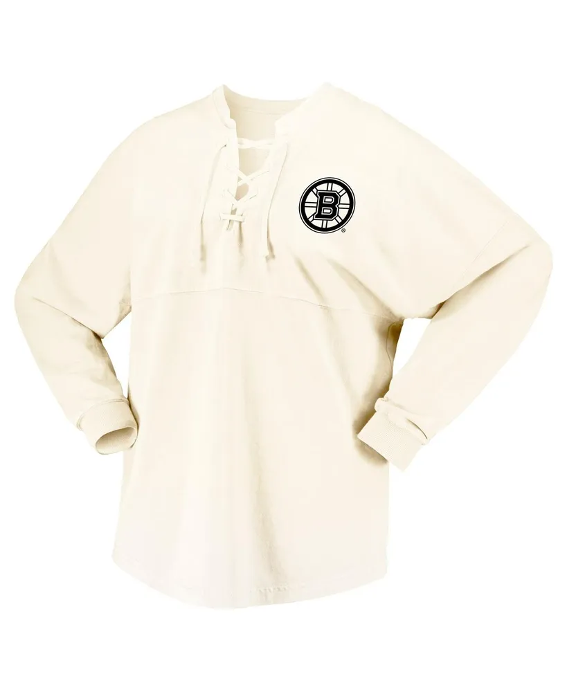 Women's Fanatics Cream Boston Bruins Original Six Lace-Up Spirit Jersey Long Sleeve T-shirt