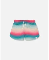 Girl French Terry Short Printed Tie Dye Waves