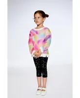 Girl Capri Legging Black With Colored Metallic Flower Print - Child