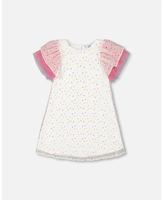 Girl Polka Dot Dress With Mesh White Printed Party Dots - Child