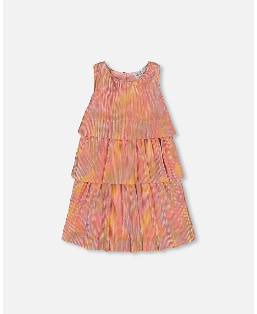 Girls Sleeveless Rainbow 3D Butterfly Mesh Woven Fit And Flare Dress