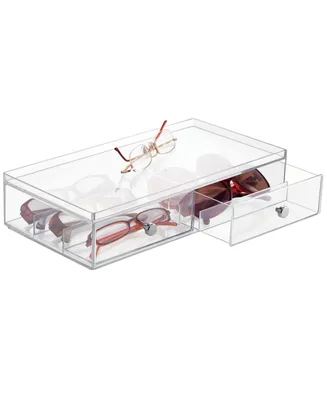 mDesign Wide Plastic Stackable Glasses Organizer Box with 2 Drawers, Clear