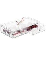 mDesign Wide Plastic Stackable Glasses Organizer Box with 2 Drawers, Clear