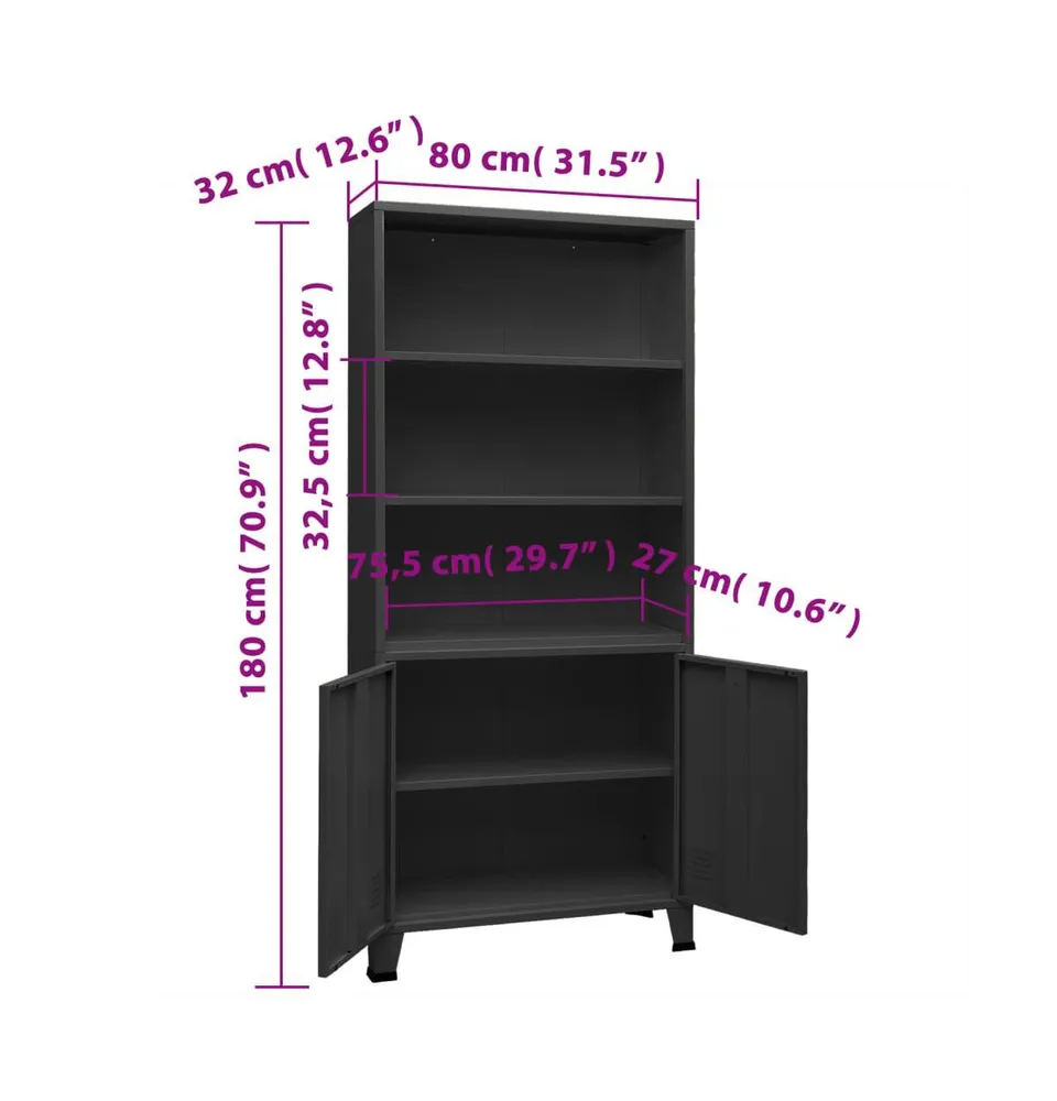 Industrial Bookshelf Anthracite 31.5"x12.6"x70.9" Steel