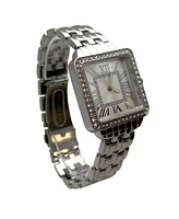 Olivia Pratt Silver Square and Rhinestones Metal Band Women Watch