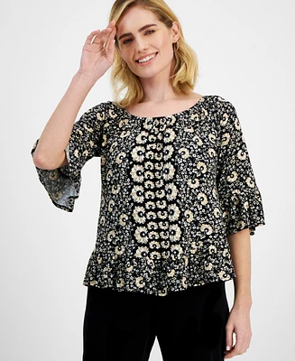 Style & Co Petite Runaway Pottery On/Off Knit Top, Created for Macy's
