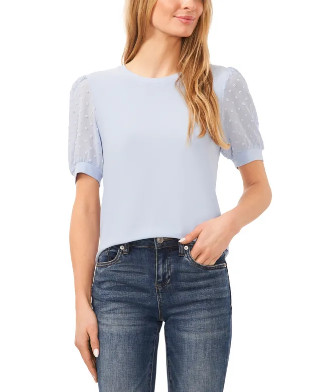 Tommy Hilfiger Women's Mixed-Media Puffed-Sleeve Top