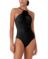 kate spade new york Women's High-Neck Rosette One-Piece Swimsuit