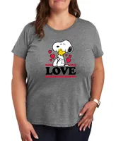 Air Waves Trendy Plus Size Peanuts Snoopy & Woodstock Valentine's Day Graphic T-shirt