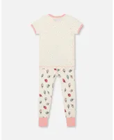Girl Organic Cotton Two Piece Pajama Set Off White Printed Strawberry