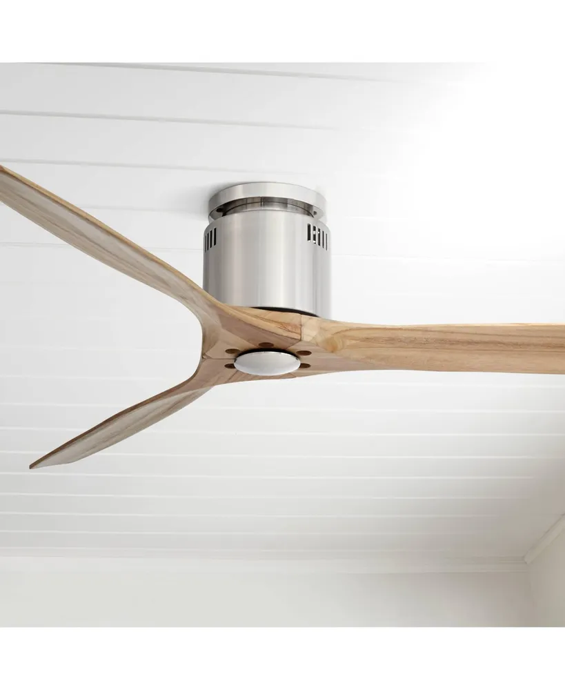 52" Wind spun Modern Hugger Indoor Ceiling Fan with Remote Control Brushed Nickel Natural Wood Carved Blades for Living Room Kitchen Bedroom Kids Room
