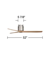 52" Wind spun Modern Hugger Indoor Ceiling Fan with Remote Control Brushed Nickel Natural Wood Carved Blades for Living Room Kitchen Bedroom Kids Room