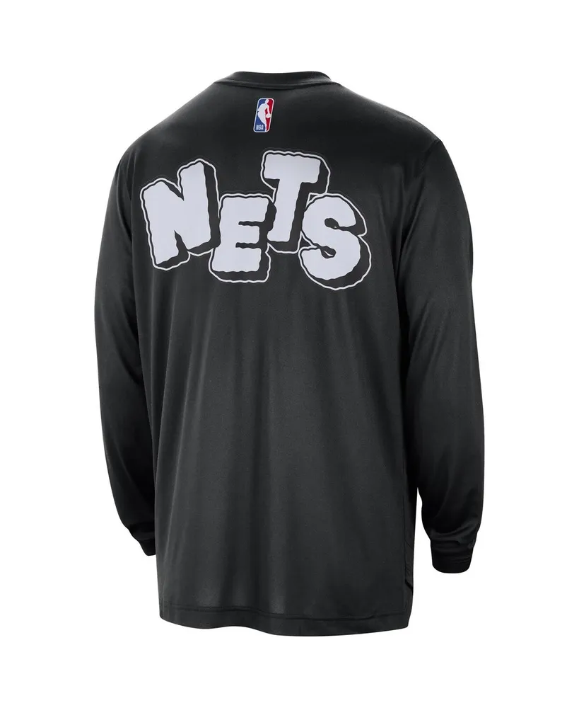 Men's Nike Black Distressed Brooklyn Nets 2023/24 City Edition Authentic Pregame Performance Long Sleeve Shooting T-shirt