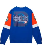 Men's Mitchell & Ness Royal Denver Broncos Gridiron Classics Allover 3.0 Pullover Sweatshirt