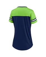 Women's Fanatics College Navy, Neon Green Seattle Seahawks Blitz and Glam Lace-Up V-Neck Jersey T-shirt