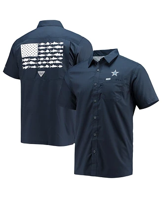Men's Columbia Navy Dallas Cowboys Slack Tide Fish Omni-Shade Button-Up Shirt