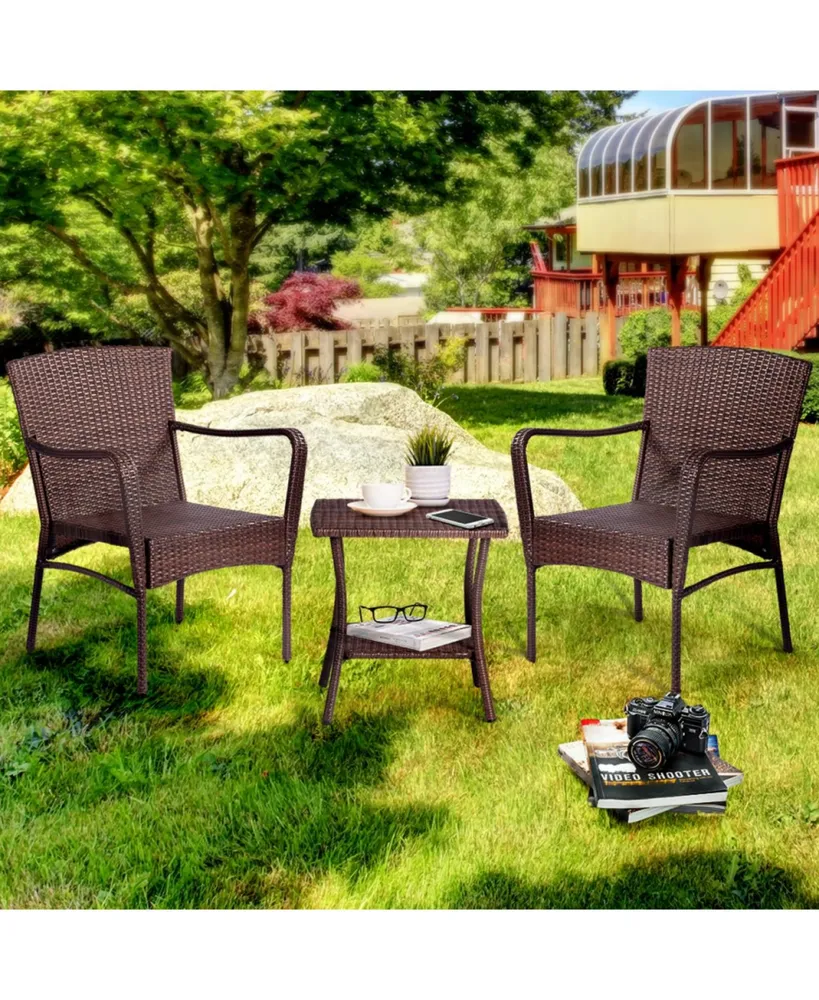 Simplie Fun 3 Piece Rattan Outdoor Seating Set - Brown