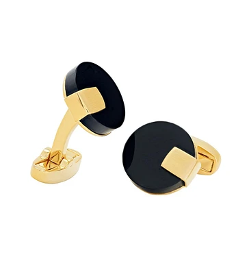 Black Obsidian Disc with Gold Tab Cufflinks