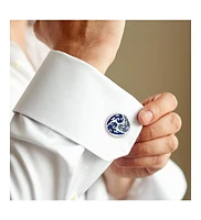 Round Cufflinks with Blue Enamel Wave Overlay