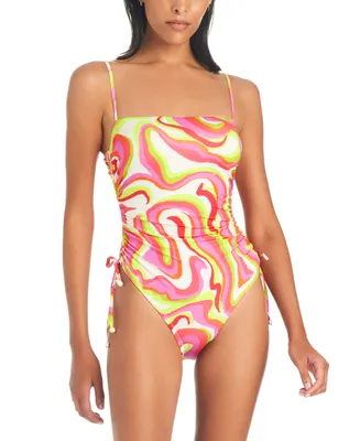 Sanctuary Women's Neon Swirl Ruched-Side Swimsuit