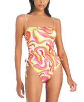 Sanctuary Women's Neon Swirl Ruched-Side Swimsuit