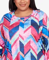 Alfred Dunner Plus Full Bloom Triple Notch Neck Geometric Top