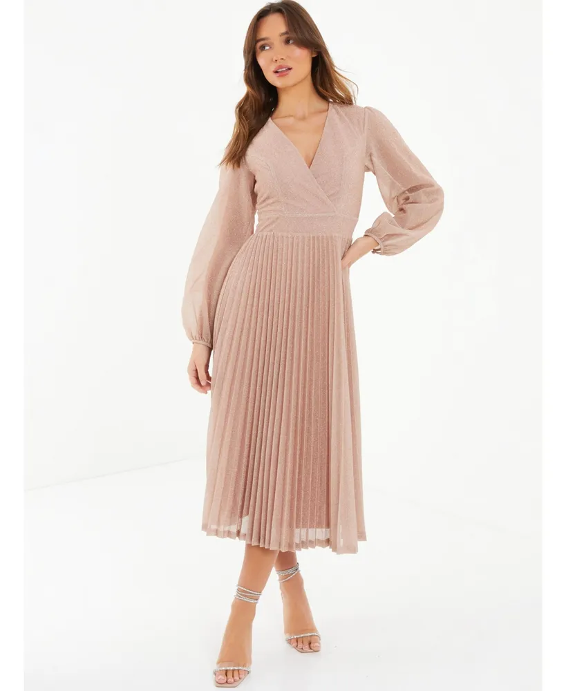 IWFEV Women's Pleated Dress Short Sleeve Maxi Dress Plain Dress with Belt M  Pink at Amazon Women's Clothing store