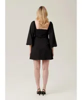 Nana'S Women's Bell sleeve cut out black mini dress with rose detail