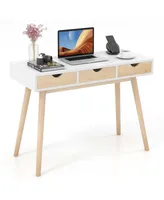 Computer Desk 40'' Wooden Workstation Vanity Table with3 Drawers & Rubber Wood Legs