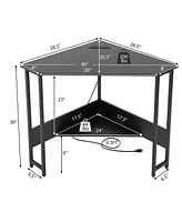 Triangle Computer Desk Corner Home Office w/Power Outlets Usb Ports