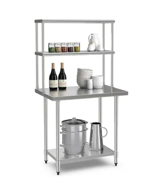 Stainless Steel Table with Over shelves 36'' X 24'' Work Table with 36'' X 12'' Shelf