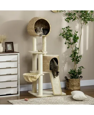 Paw Hut 59 Inch Cat Tree for Indoor Cats with Cat Condo, Hammock, Beige