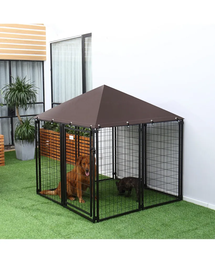 Paw Hut Lockable Dog House Kennel with Water-resistant Roof for Small and Medium Sized Pets, 4.6' x 4.6' x 5'