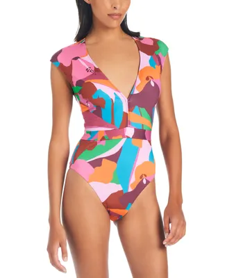 Sanctuary Women's Tropic Mood Printed Cap Sleeve One Piece Swimsuit