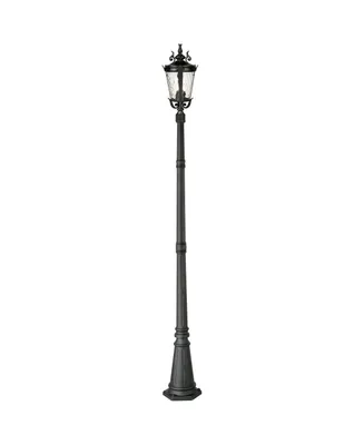 Marseille Traditional Outdoor Post Light with Flat Base Textured Black 99 3/4" Clear Hammered Glass for Exterior House Porch Patio Outside Deck Garage