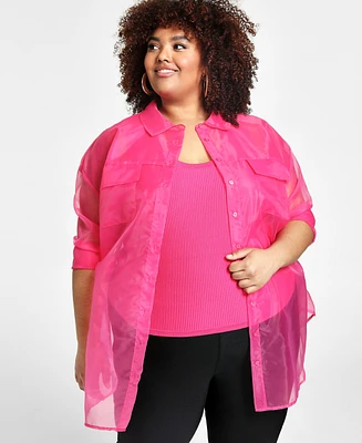 Nina Parker Trendy Plus Organza Oversized Shirt, Created for Macy's