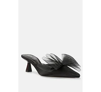 Women asma organza bow embellished satin mules