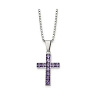 Chisel Square Cz Cross Pendant Box Chain Necklace