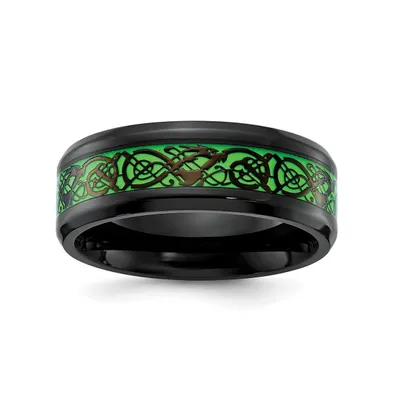 Chisel Stainless Steel Black Ip-plated Dragon Enamel Band Ring