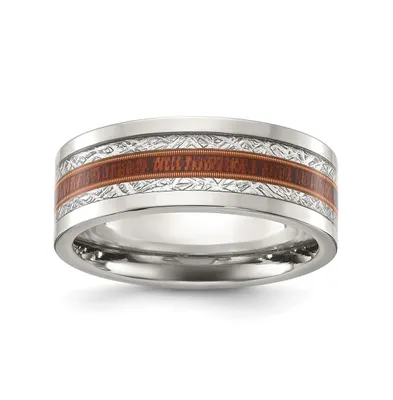 Chisel Stainless Steel Wood and Imitation Meteorite Inlay Band Ring