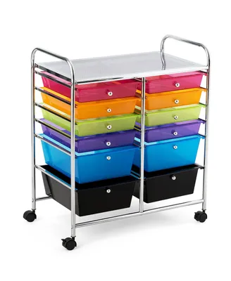 Costway 12-Drawer Rolling Storage Cart Organizer with 2 Sizes Plastic Drawers